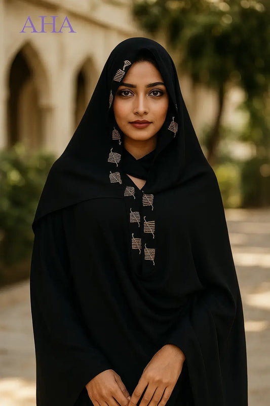 Embroidered Black Chadar | Light Brown Flowers