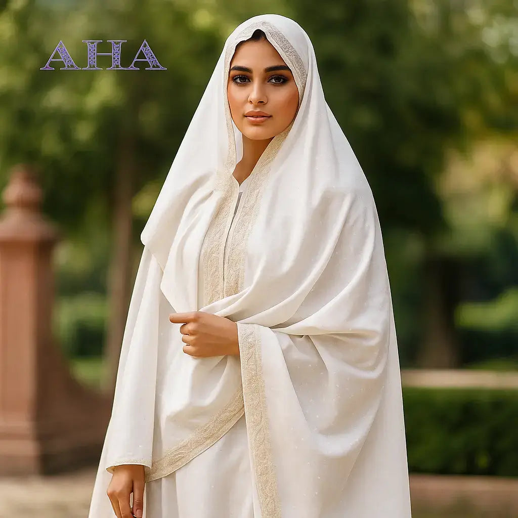 Embroidered White Chadar with Golden Flowers and Diamond Moti