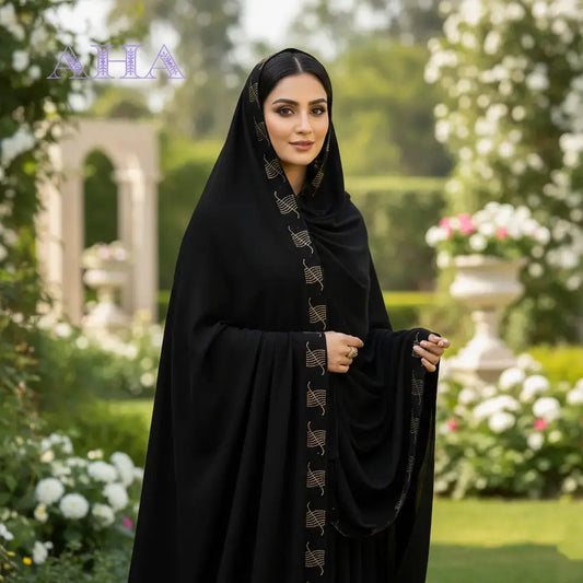 Embroidered Black Chadar | Light Brown Flowers