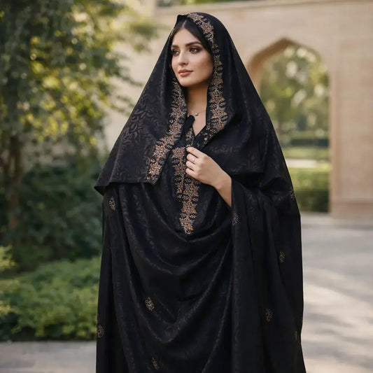 Black Chadar with Brown Floral Design