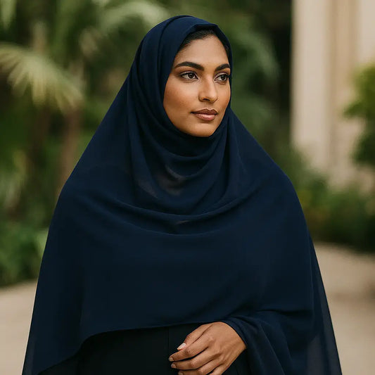 Navy Blue Chiffon Hijab – Soft, Lightweight and Elegant