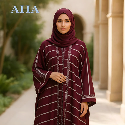 Premium Dark Maroon Embroidered Abaya Perfect for Weddings and Daily