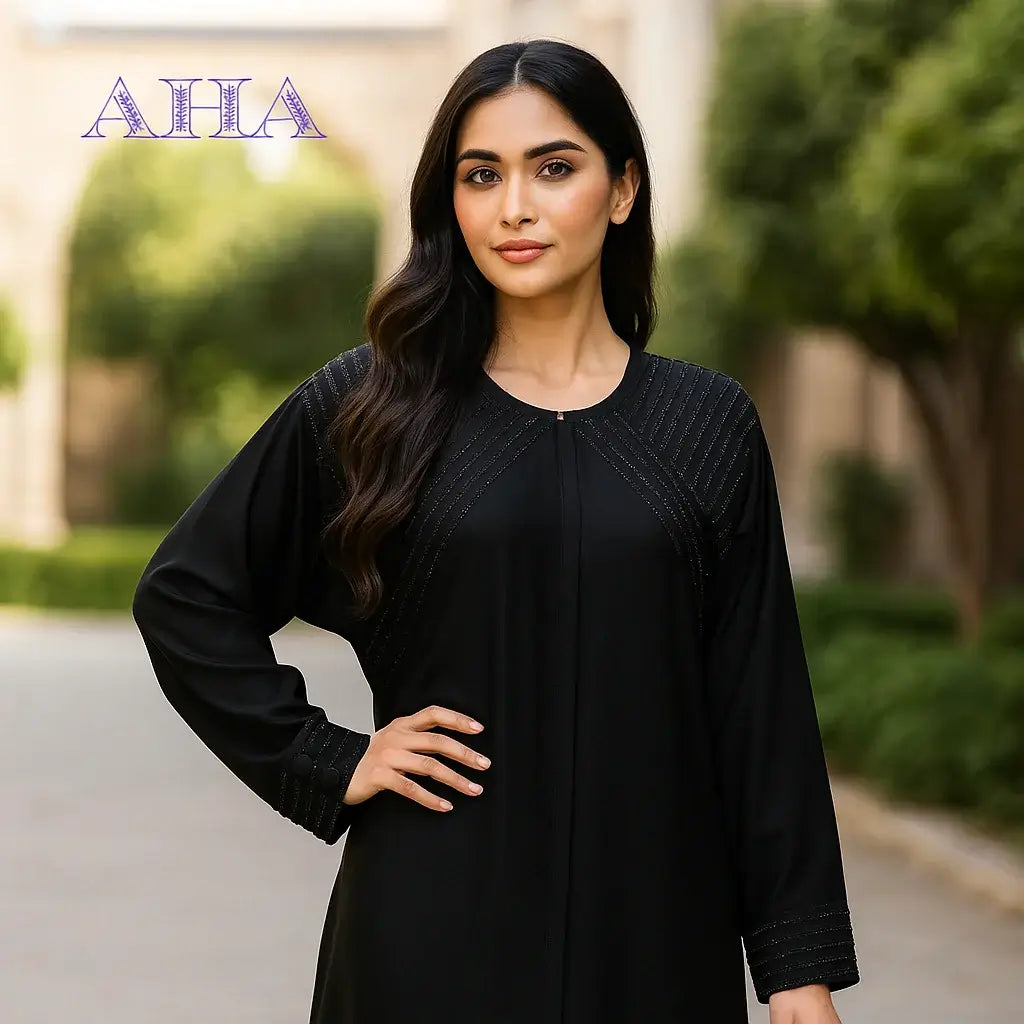Elite Black Embroidered Abaya | Zip Front