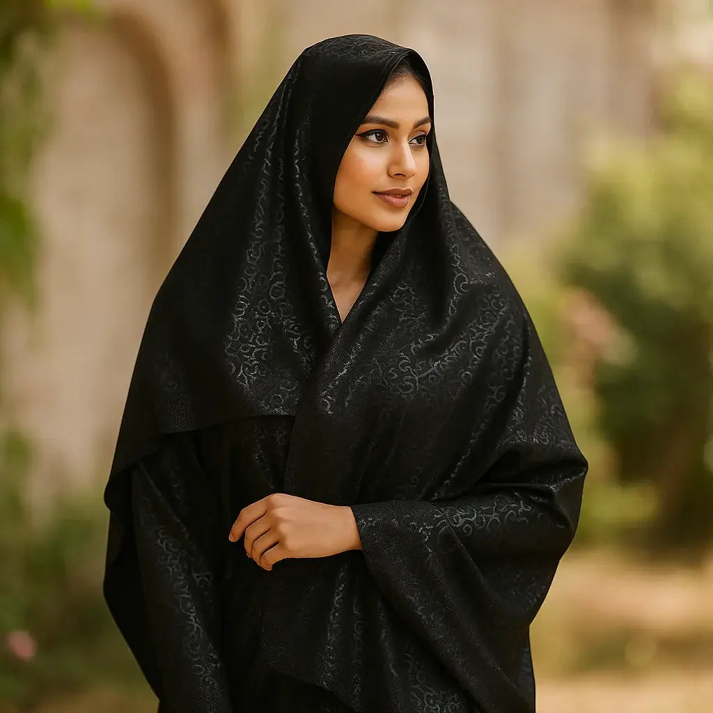 Black Embroidered Chadar – Fancy Flower Design