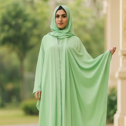 Light Green Layered Designer Abaya – Coat Style