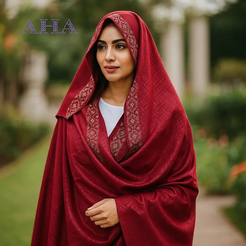 Maroon Irani Embroidered Chadar – Elegant and Fancy