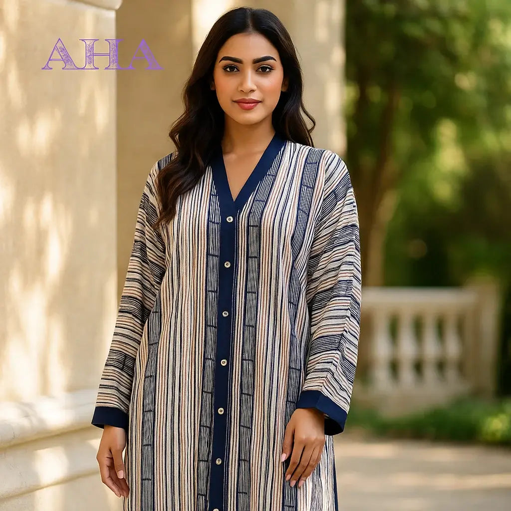 Multi-Color Printed Abaya – Front Open Touch Button Style
