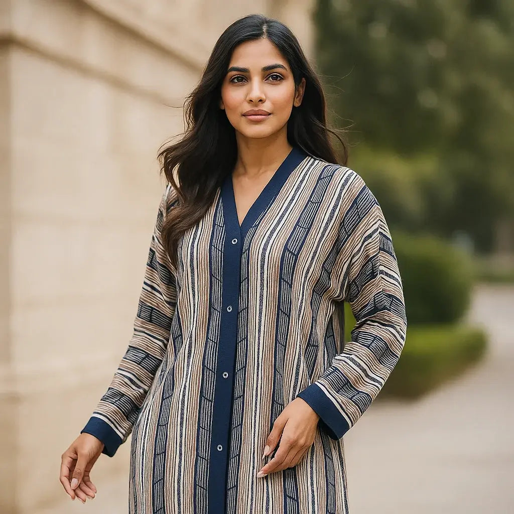 Multi-Color Printed Abaya – Front Open Touch Button Style