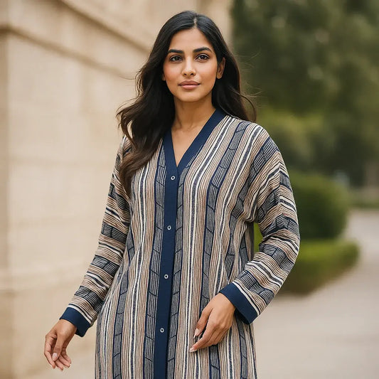 Multi-Color Printed Abaya – Front Open Touch Button Style