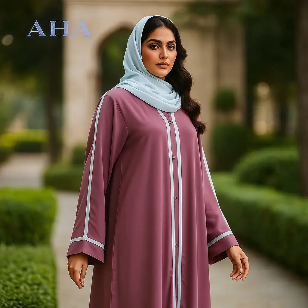 Pink Abaya with White Dupatta | Front Button Open Style