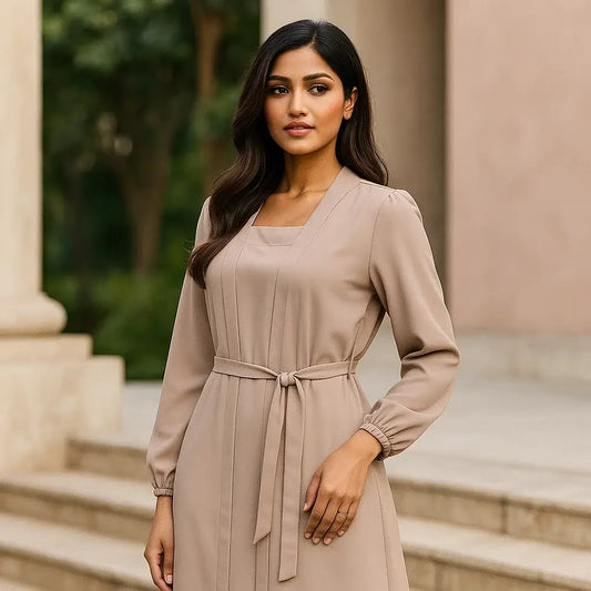 Skin Light Plain Abaya with Coat Style