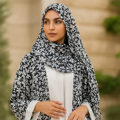 Premium Floral Printed Coat Style Abaya with Dupatta