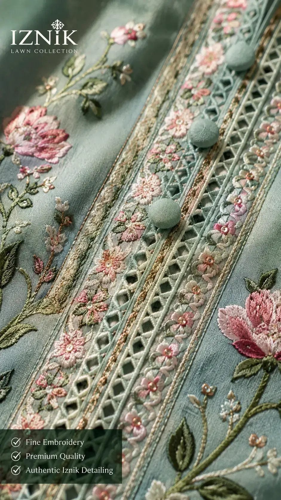 Close-up of genuine Iznik embroidery detailing