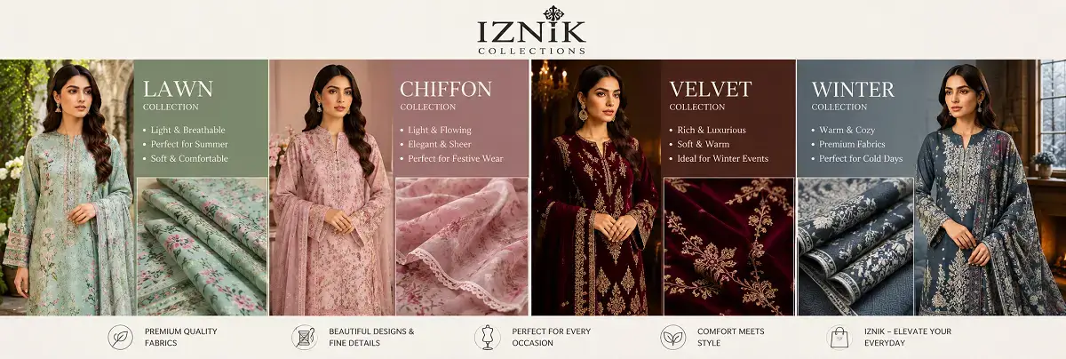 Iznik lawn, chiffon, velvet and winter collection comparison