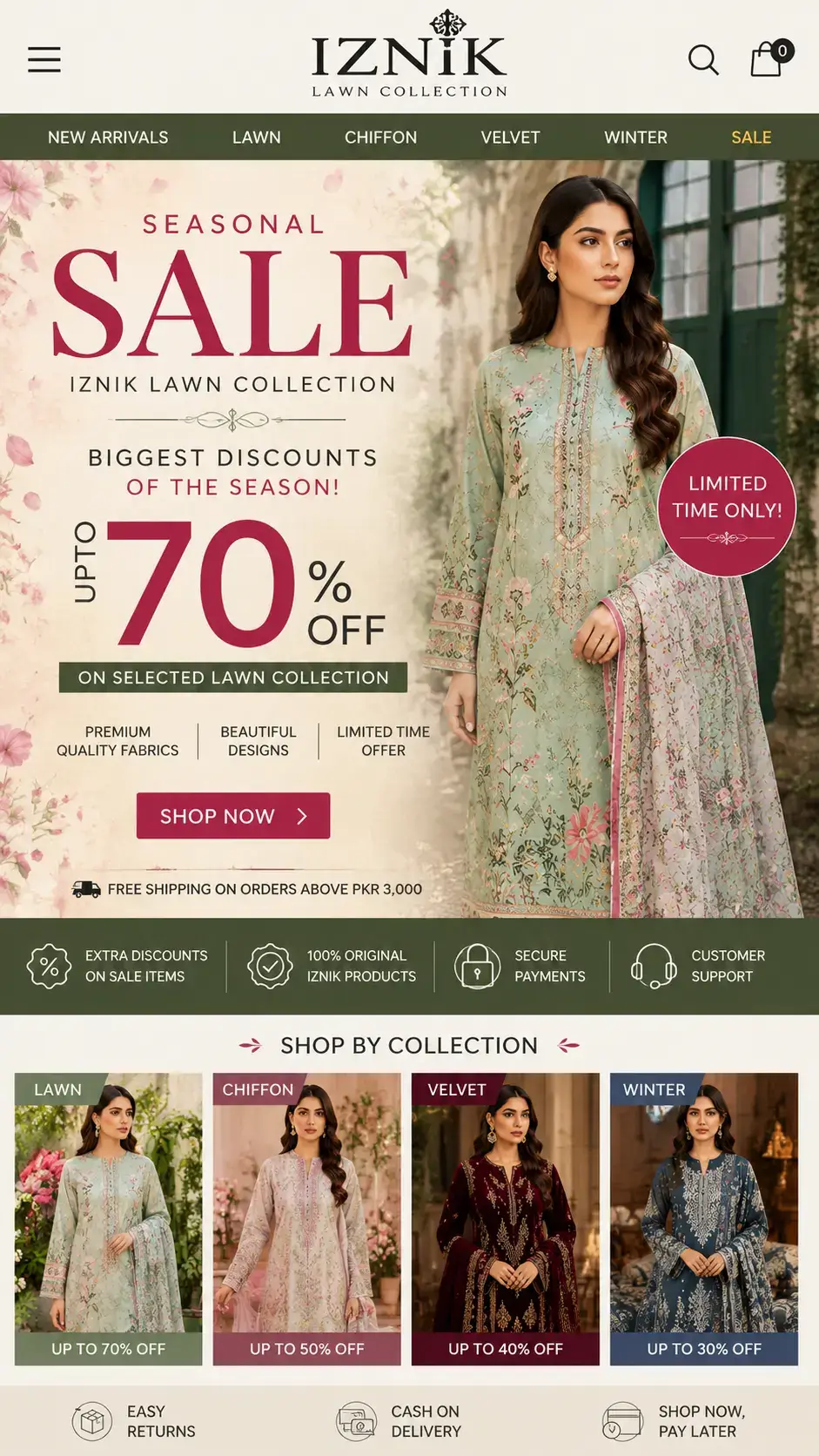 Iznik lawn sale seasonal discount collection