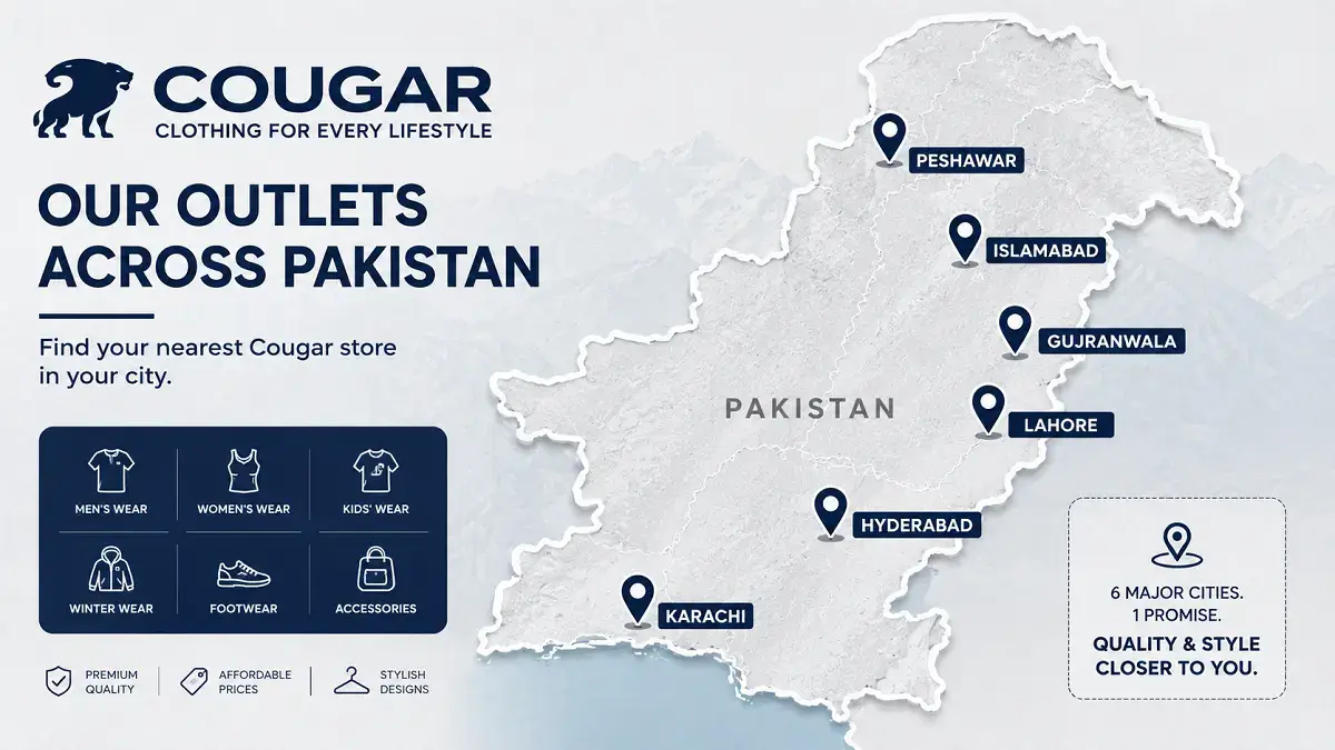 Map of Cougar clothing outlet locations in Pakistan