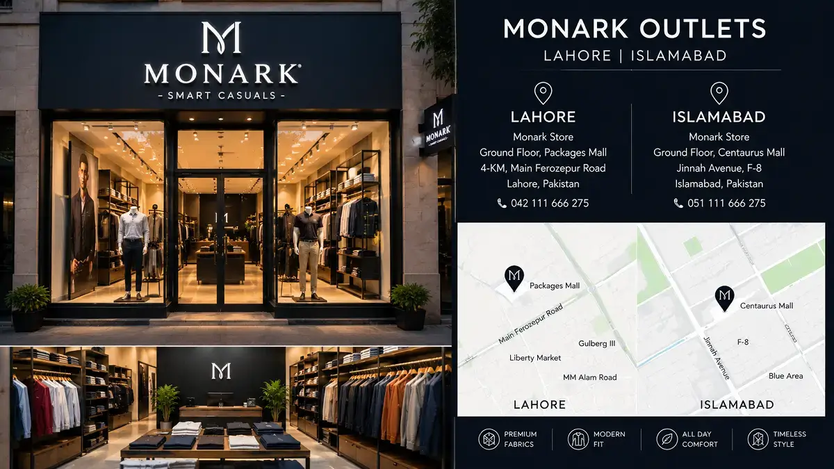 Monark clothing store Lahore Islamabad location