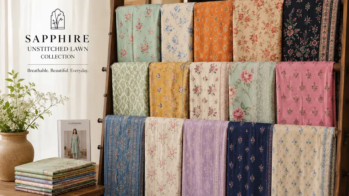 Sapphire unstitched lawn fabric collection Pakistan
