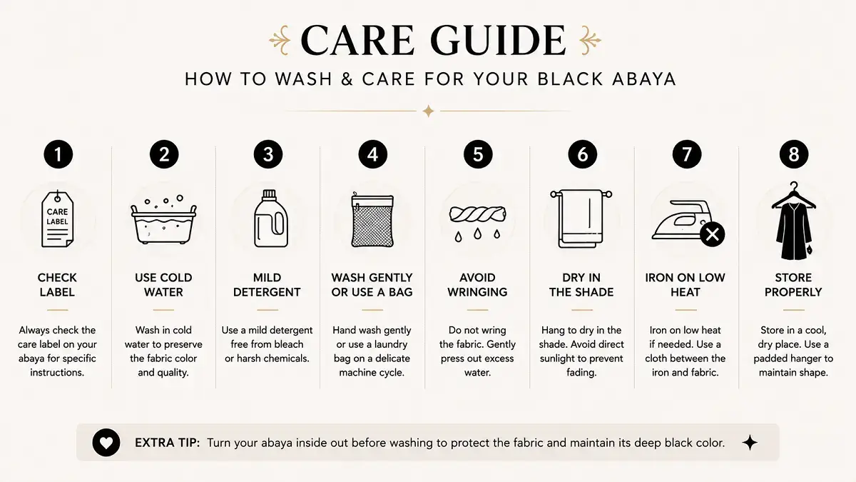 Step-by-step care guide for washing a black abaya