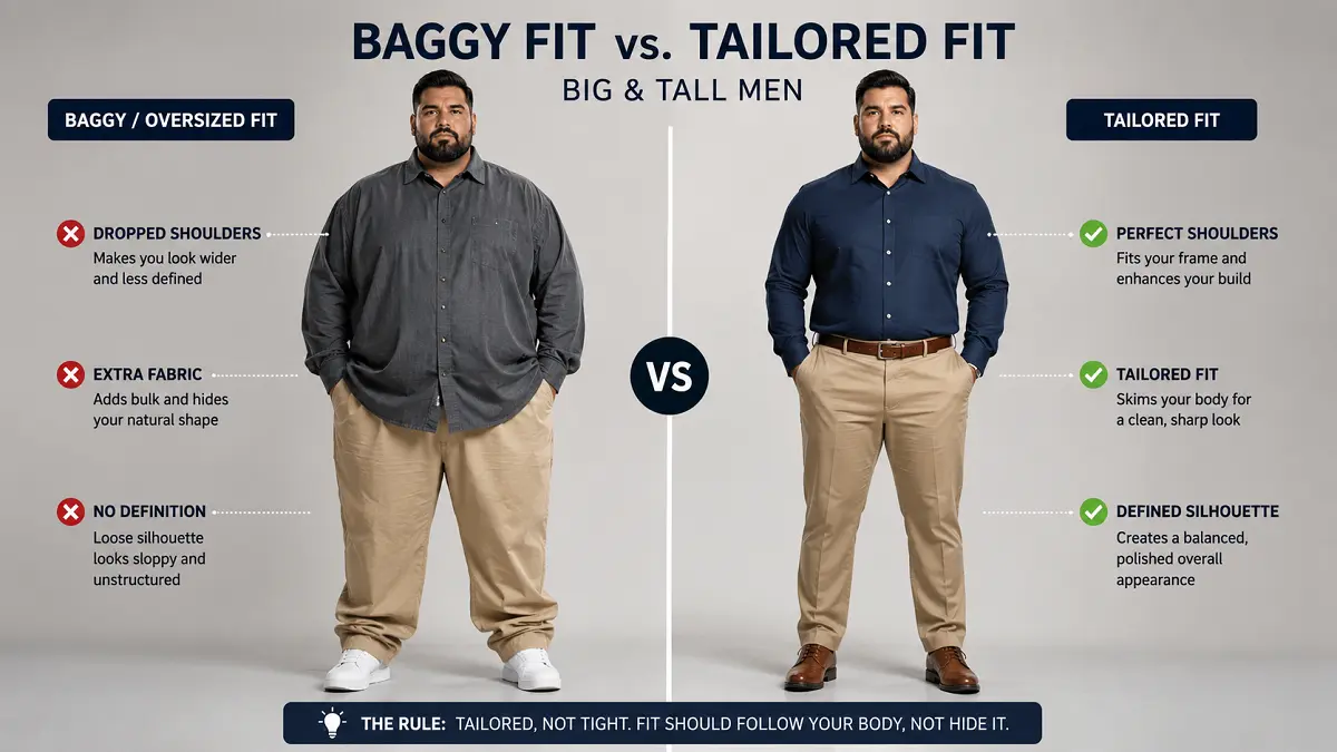 Baggy fit vs. tailored fit comparison for big and tall men