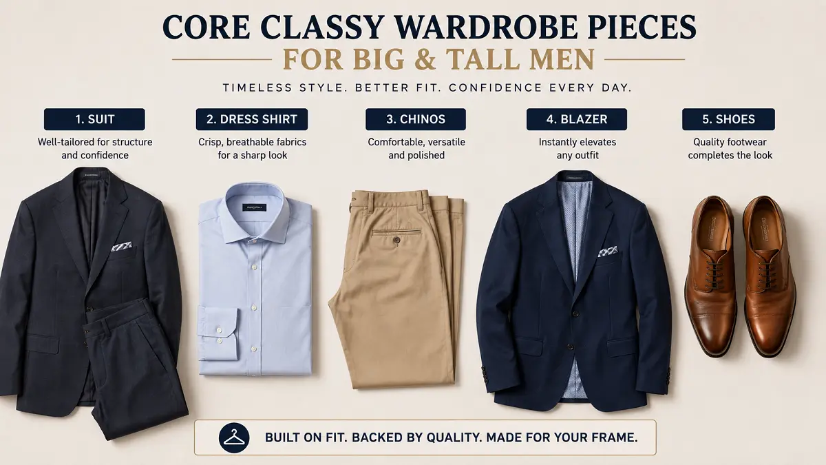 Core classy wardrobe pieces for big and tall men