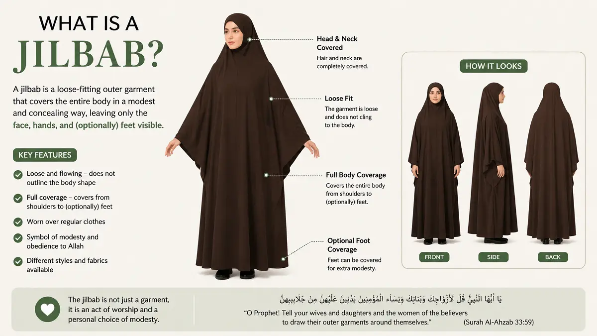 Diagram showing what a jilbab is and how it covers the body