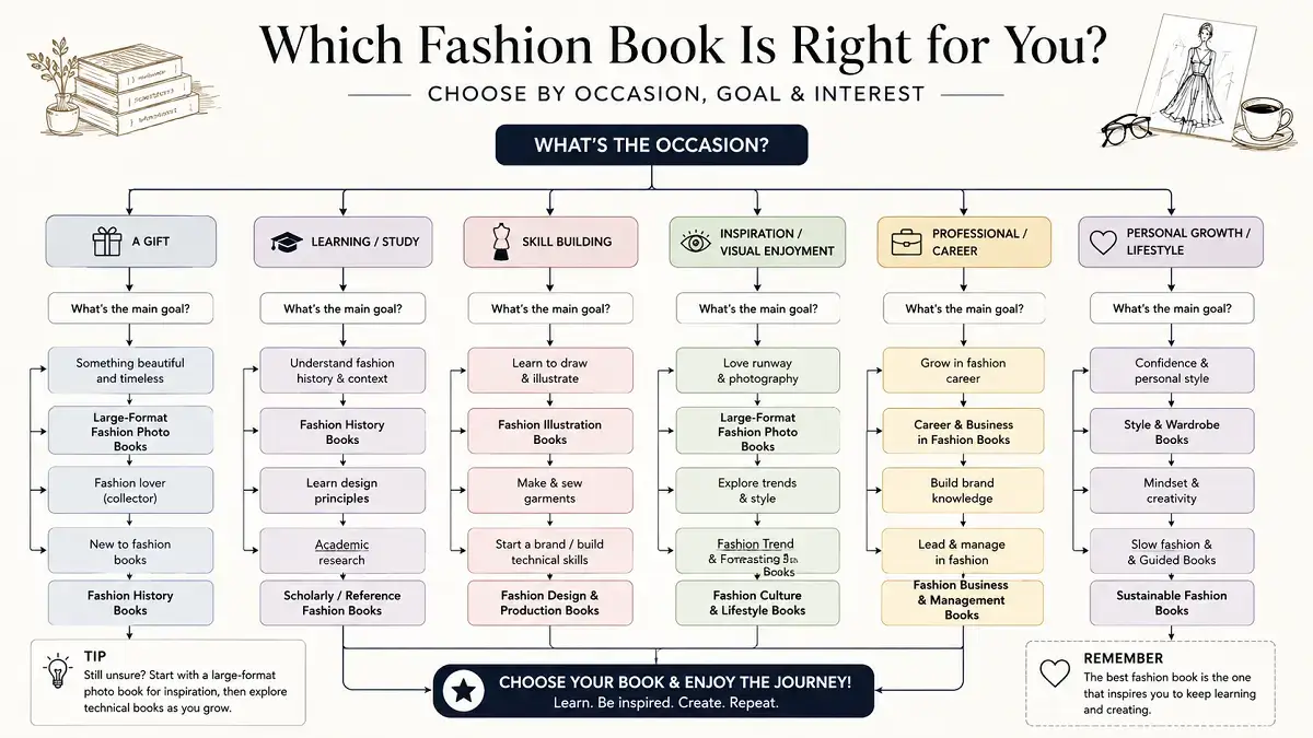 Flowchart for choosing the right type of fashion book