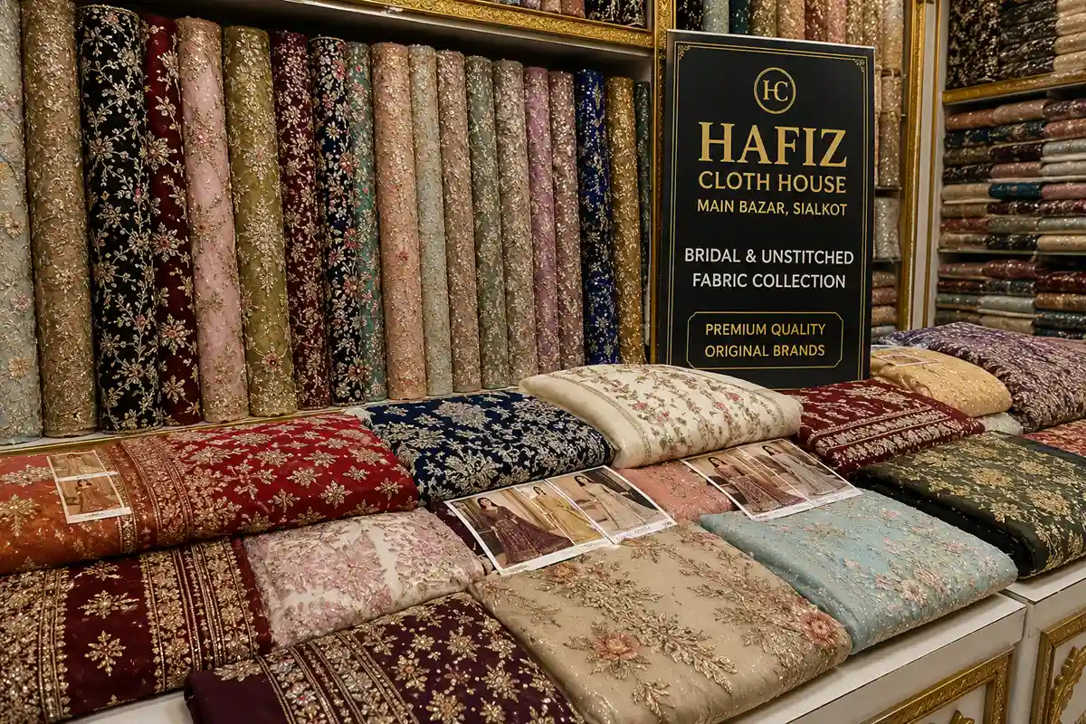 Hafiz Cloth House Sialkot: Locations, Contacts and Online Shopping Guide (2026) 3 Hafiz Cloth House Main Bazar Sialkot bridal and unstitched fabric collection