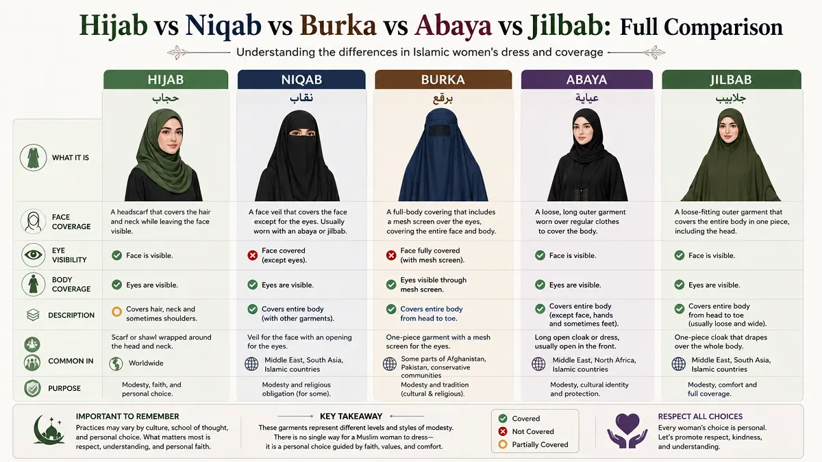 Jilbab vs Abaya: What's the Difference? (Plus Hijab, Niqab and Burka Explained)