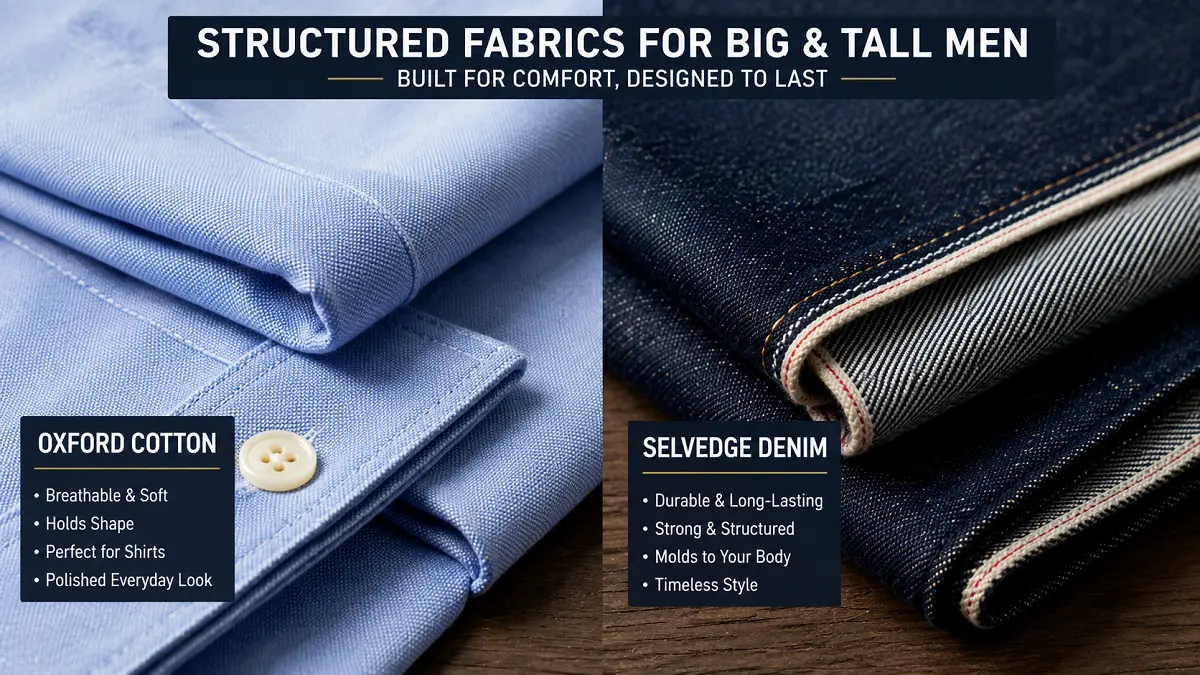 Structured fabrics for big and tall men: oxford cotton and selvedge denim