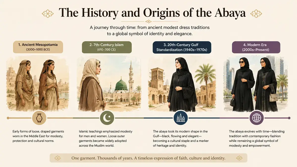 Timeline illustrating the historical evolution of the abaya