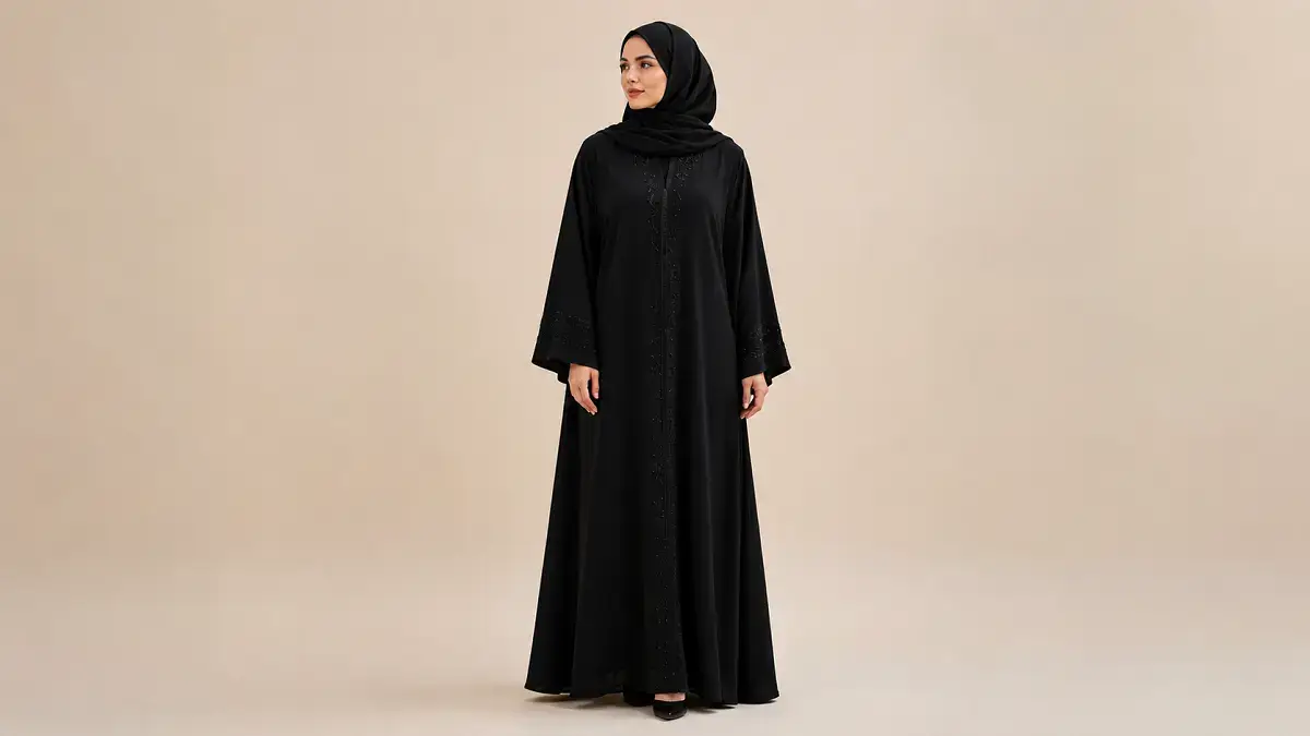 Traditional black abaya, a long loose-fitting robe worn by Muslim women