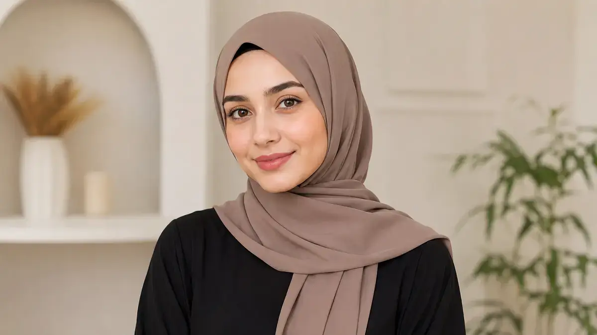 Woman wearing a modern jersey hijab revealing the full face