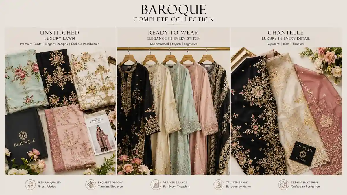 Baroque clothing collection unstitched lawn, ready-to-wear, and Chantelle line