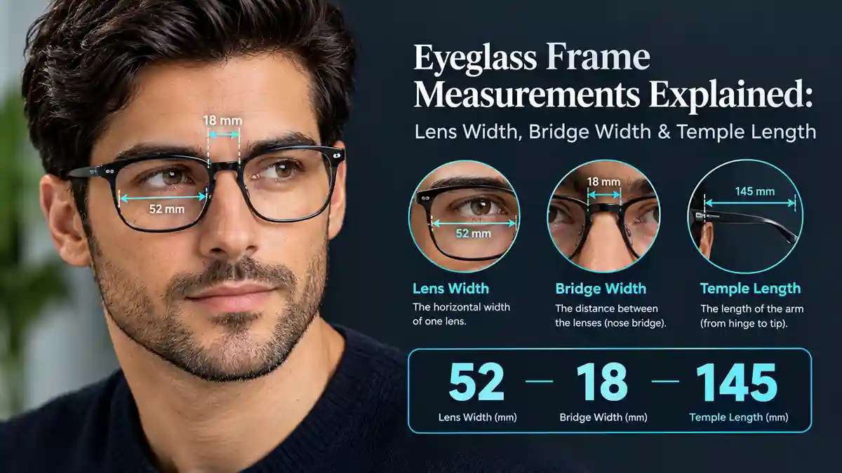 Eyeglass frame measurements explained: lens width, bridge width and temple length
